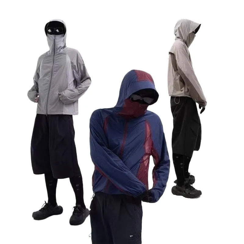 Mesh fabric sun protective clothing in desert brown colour, shown in a regular length fit.