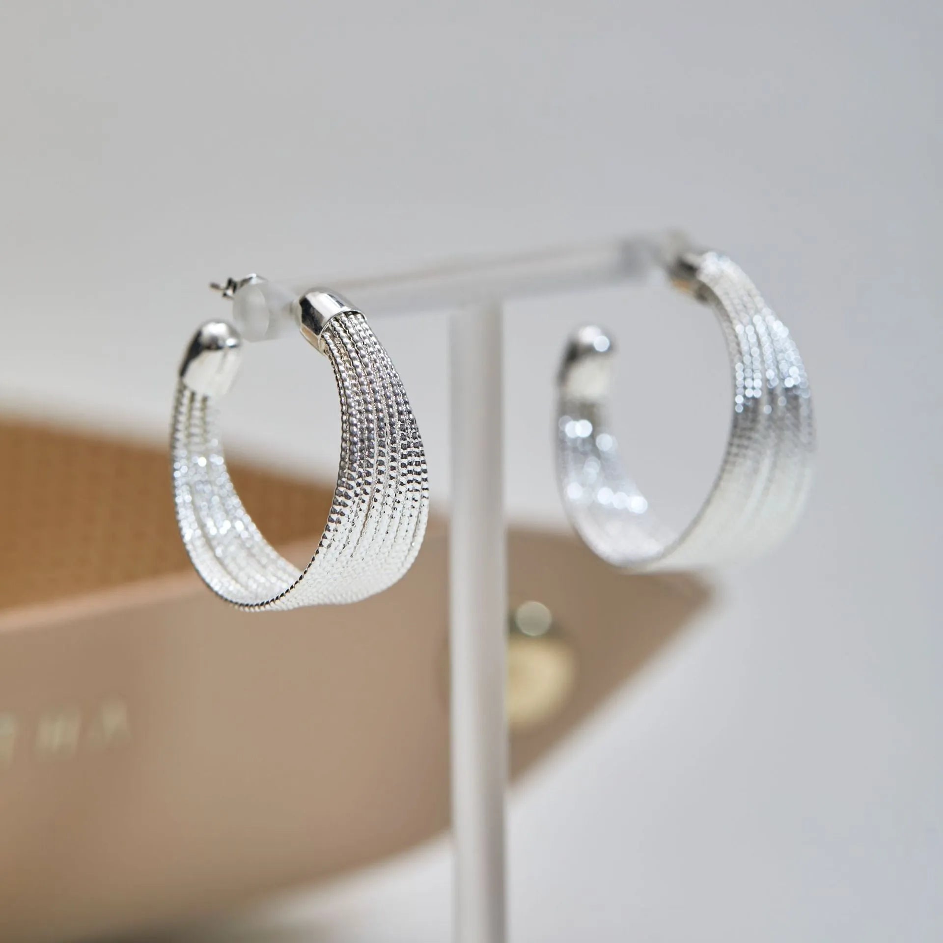 Geometric multi-layer copper earrings in silver or gold finish as stud or clip styles