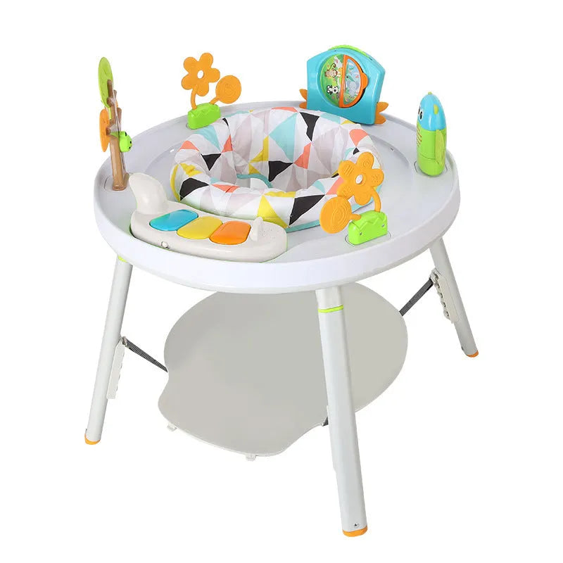 Baby jumping chair with bouncing function, gymnastic rack, and interactive toys for infant development