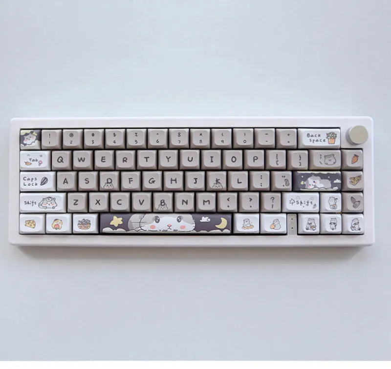 Custard colour mechanical keyboard keycaps with mouse artwork for 68-100% keyboard layouts