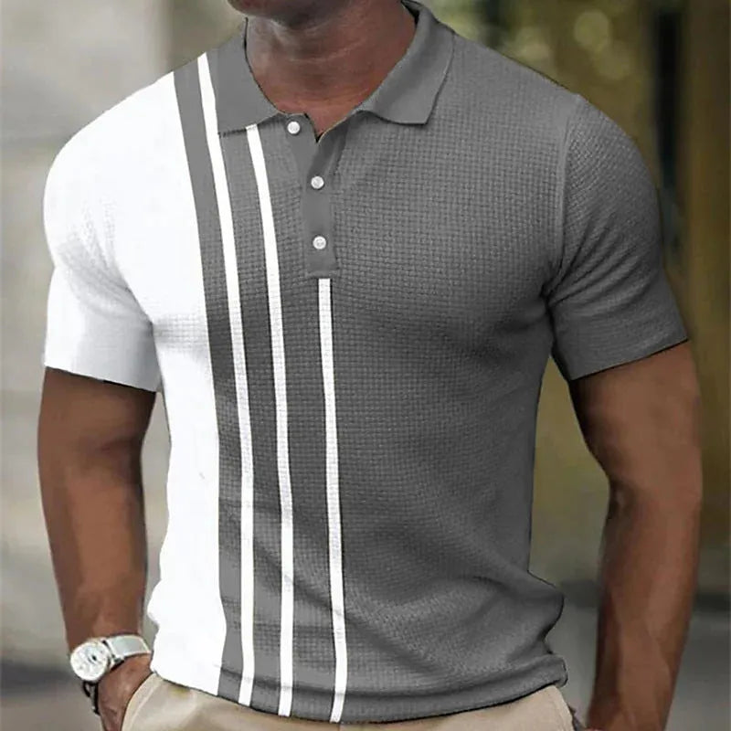 Summer striped golf shirt for men loose fit short sleeves polyester with zipper decoration available in multiple colours sizes S to 6XL