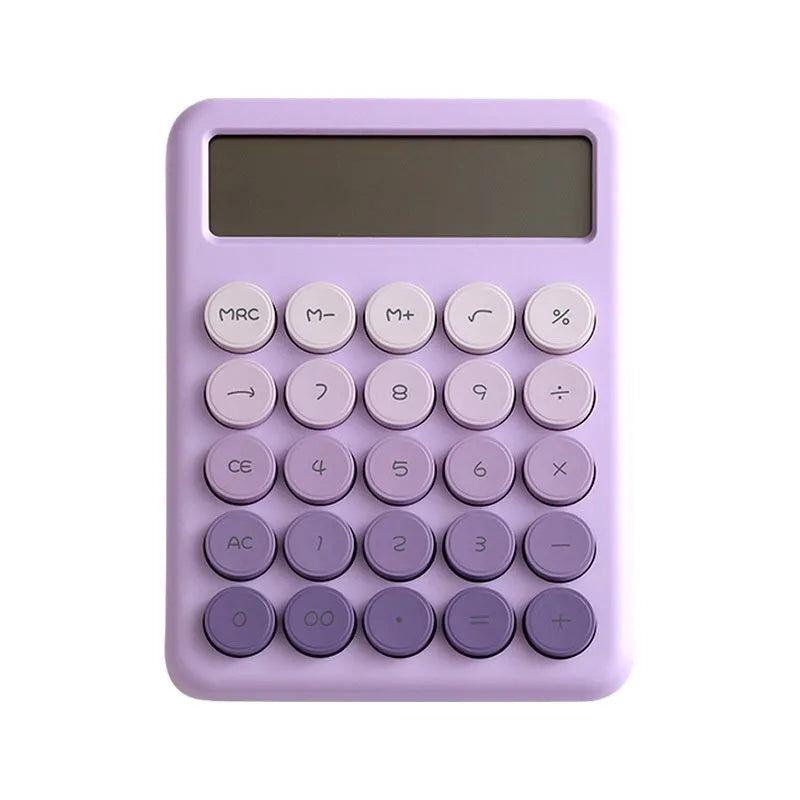 Gradient colour desktop calculator in four colour options on desk