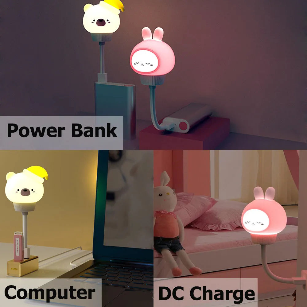 Cartoon animal USB night light in bear shape with soft LED illumination