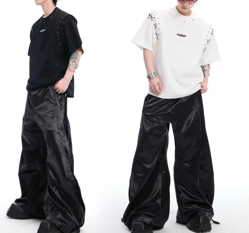 Black short sleeve T-shirt with lace-up cutout detail on mannequin