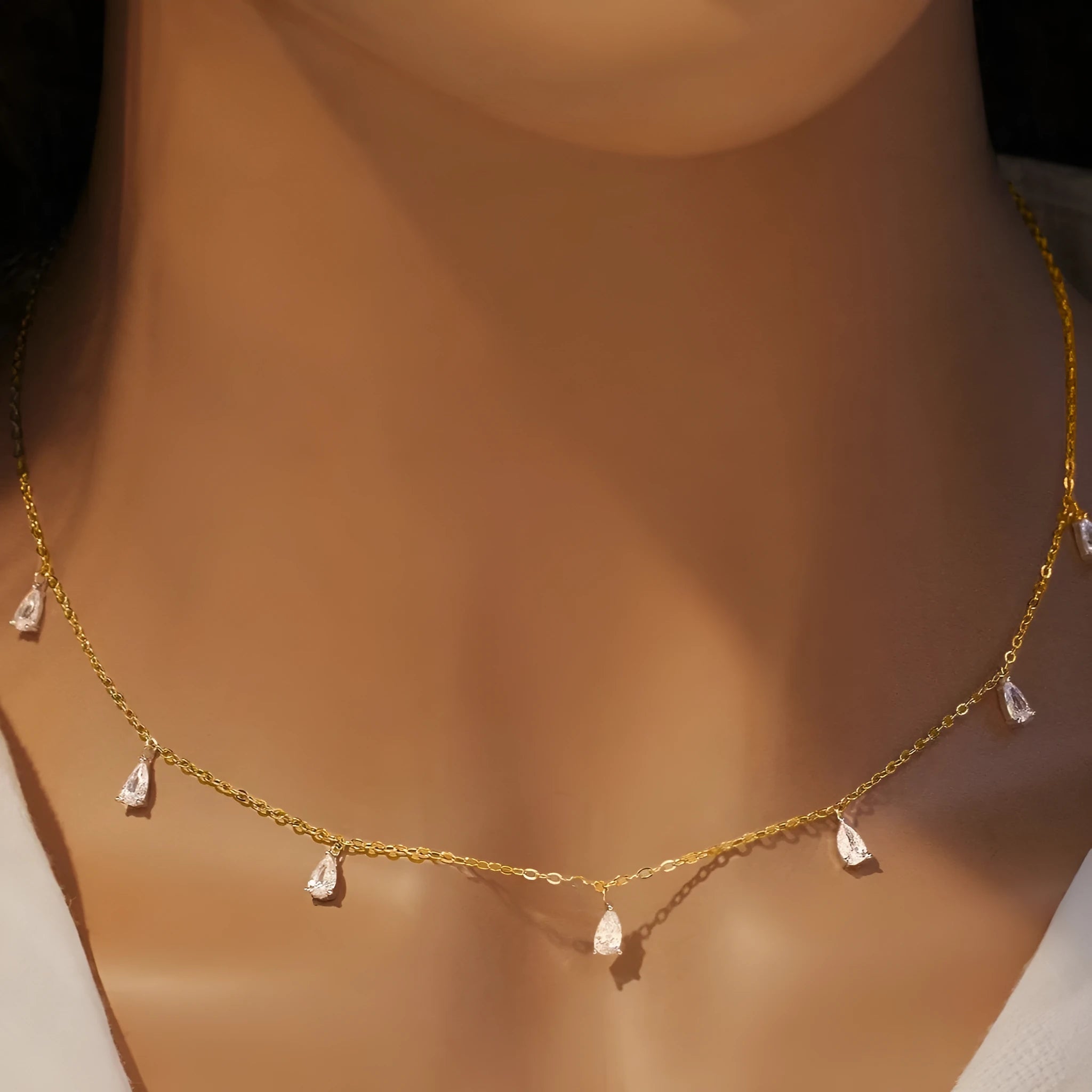925 silver drop-shaped artificial zircon necklace with O-shaped chain in silver, rose gold, or golden yellow