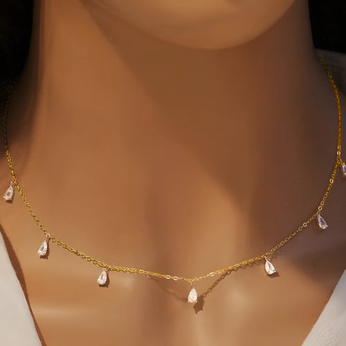 925 silver drop-shaped artificial zircon necklace with O-shaped chain in silver, rose gold, or golden yellow