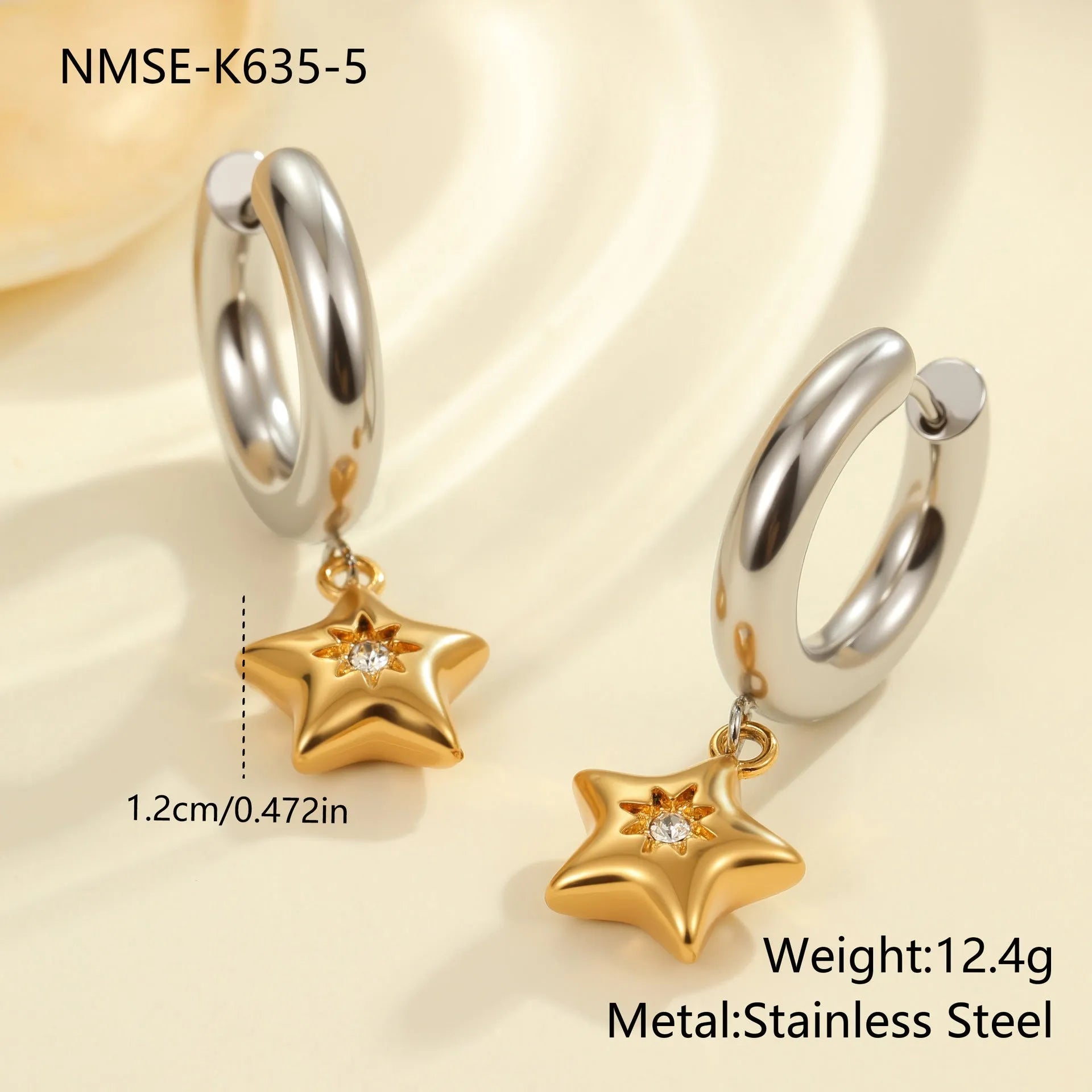 Christmas tree shaped stainless steel earrings with 18K gold electroplated finish and heart star geometric accents