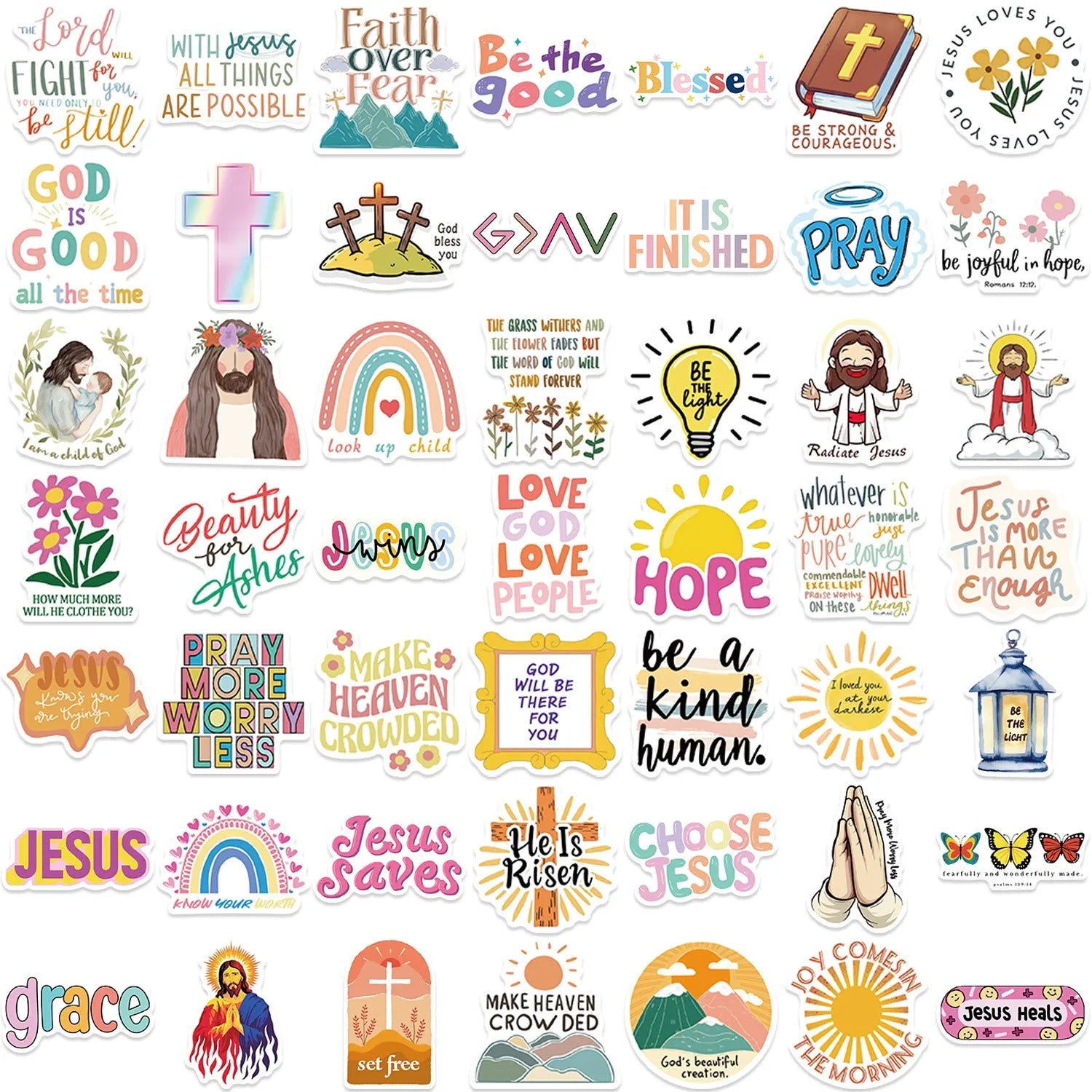 Pack of 50 assorted graffiti design stickers on adhesive paper for decoration.