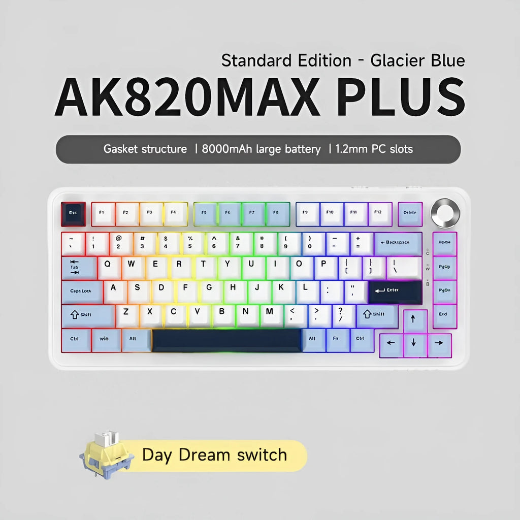 75% wireless mechanical keyboard in black grey yellow with hot-swappable switches and three connection modes