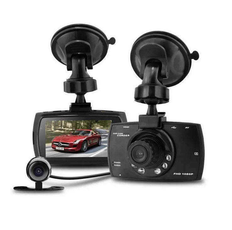 G30 HD dual camera car DVR dash cam system with front and rear recording capability