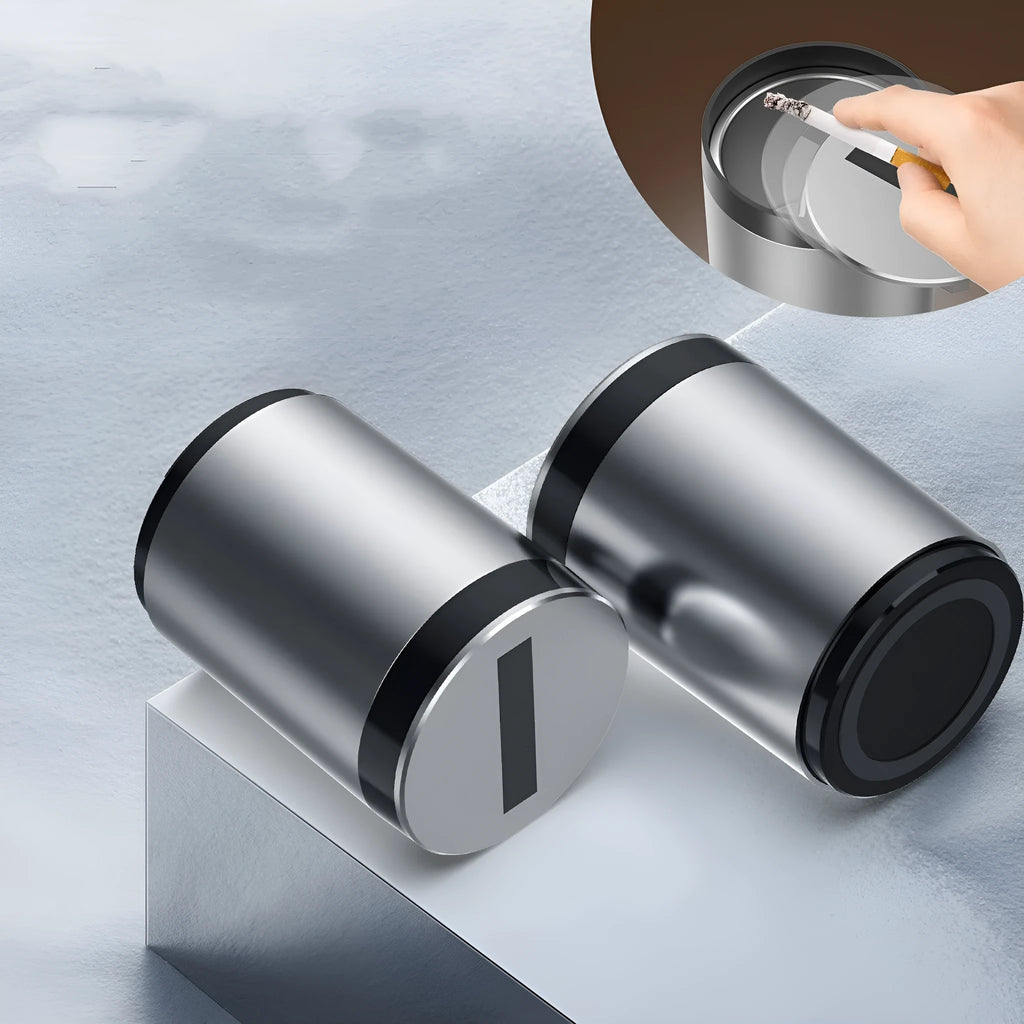 Automatic opening and closing plastic CNC car ashtray 7x10cm secret silver built-in battery
