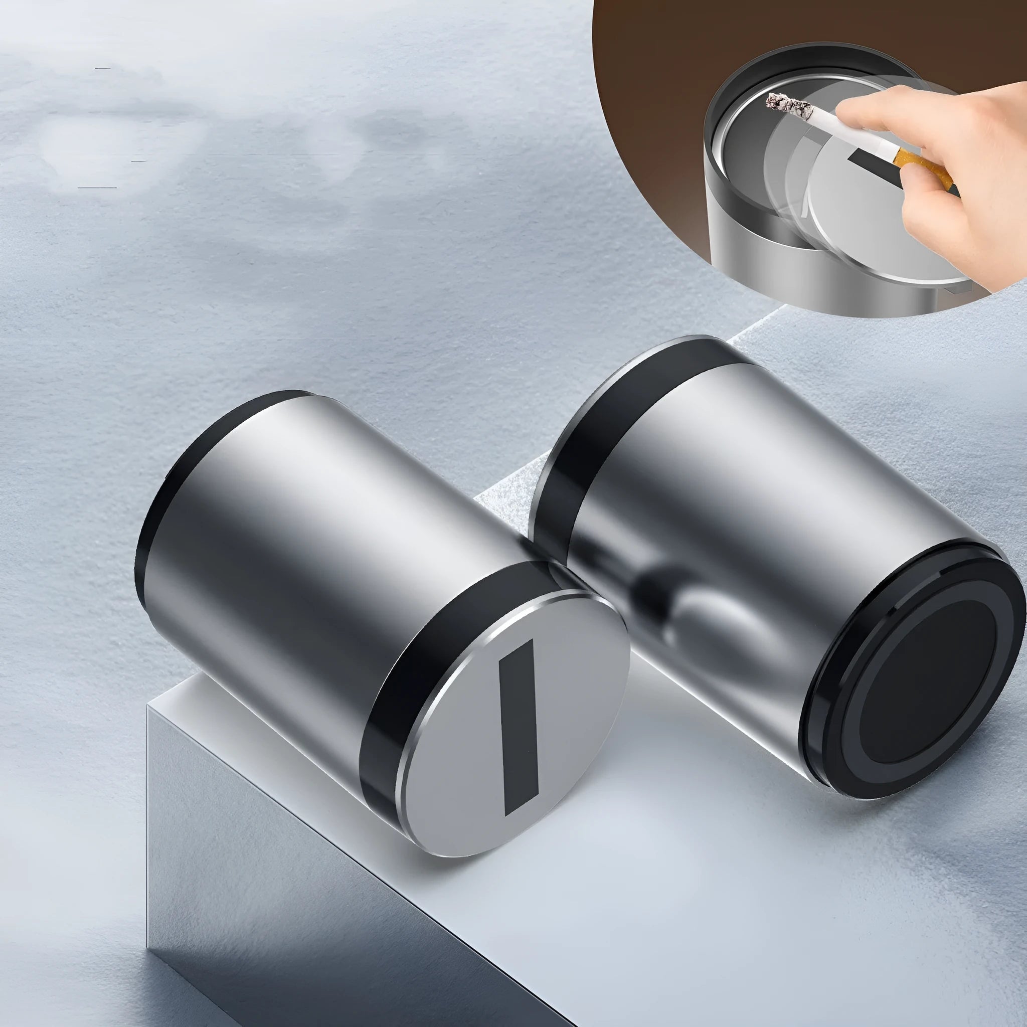Automatic opening and closing plastic CNC car ashtray 7x10cm secret silver built-in battery