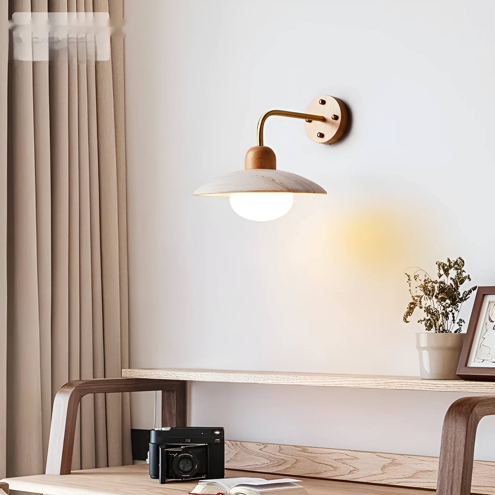 Nordic minimalist LED wall lamp in Black Peach Wood finish with soft decorative light