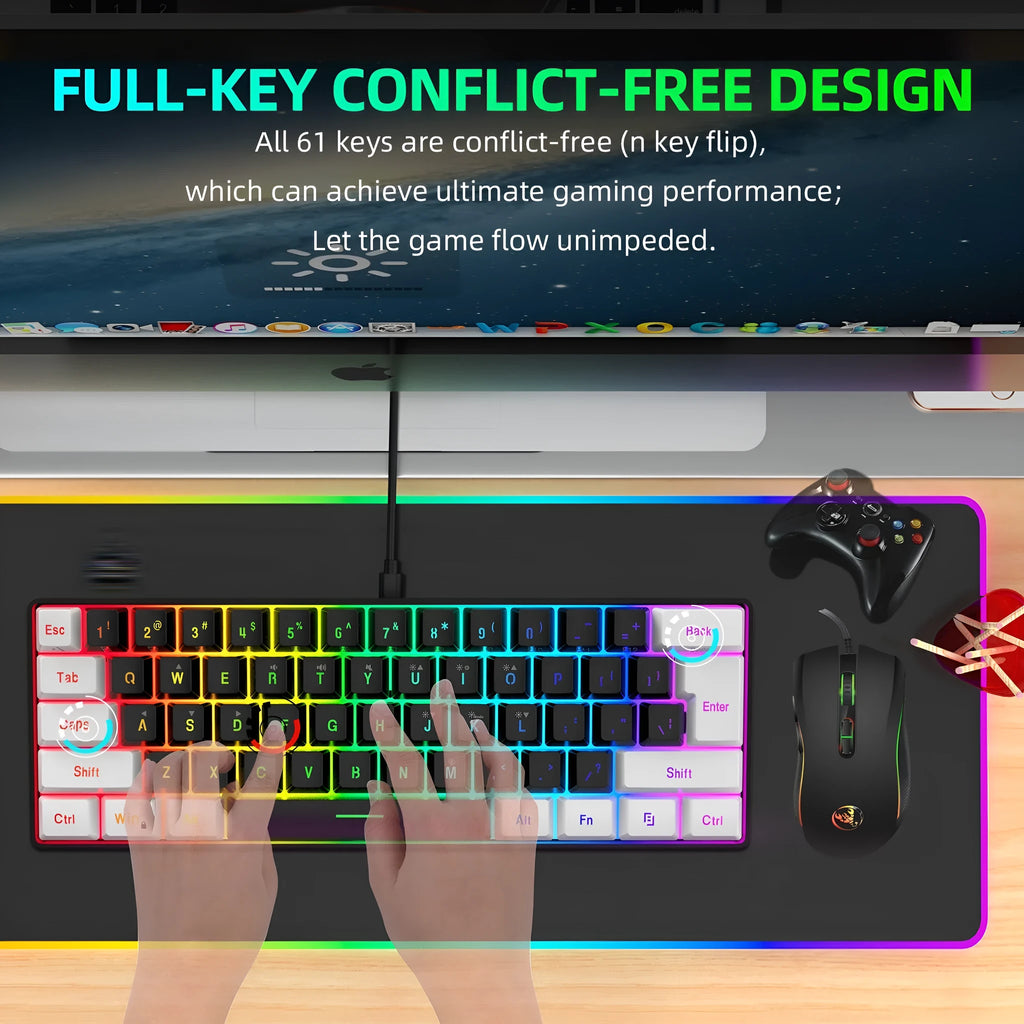 V700WB white and black wired gaming keyboard and mouse suit with colour backlight.