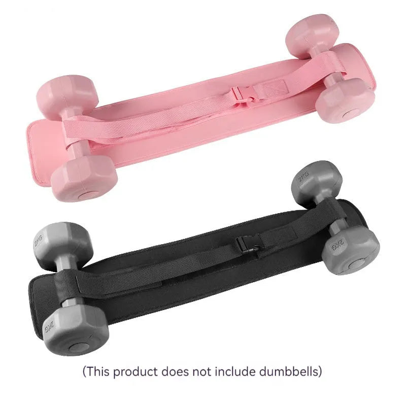 Black and pink hip bridge training belt for dumbbell and barbell exercises with lumbar support