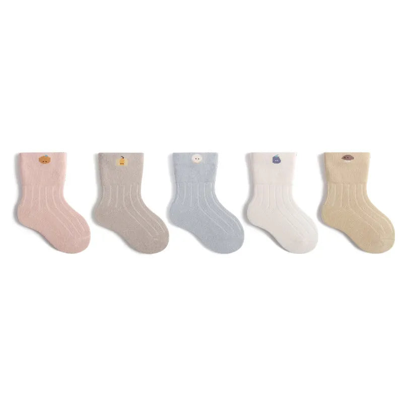 Newborn wide mouth boneless cotton socks in pink, yellow, gray blue, khaki, and beige