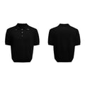 Men's double collar short sleeve polyester shirt in black with lapel design and fastener decoration