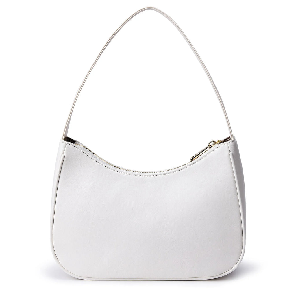 Simple retro waterproof PU shoulder bag with adjustable strap in apricot colour.