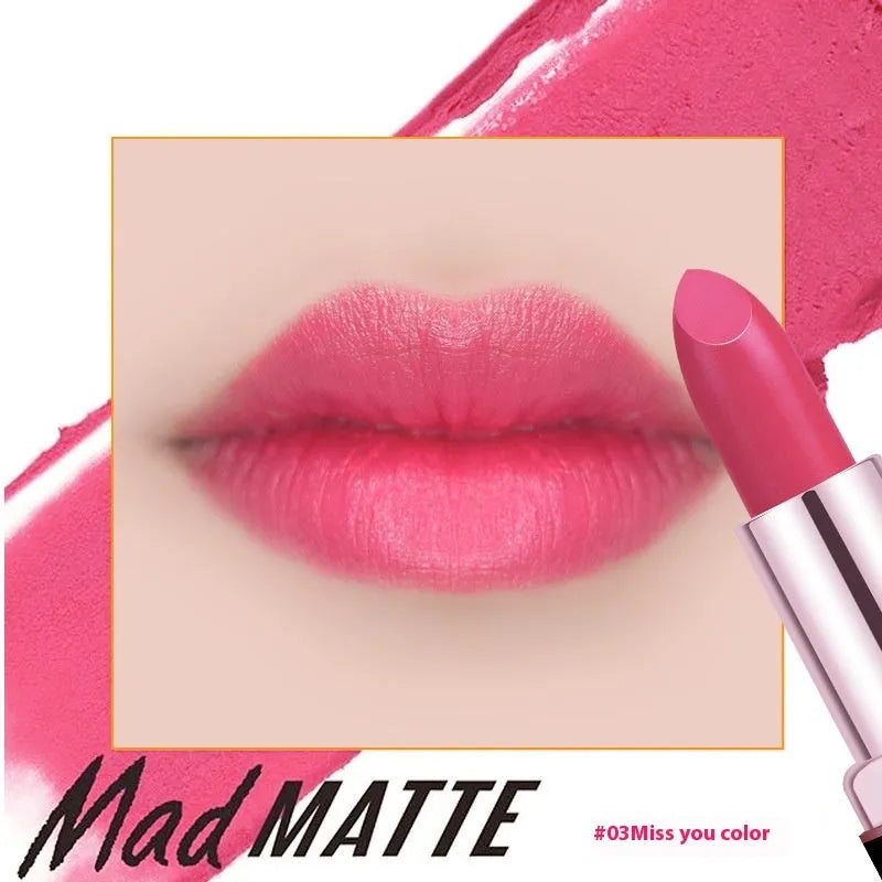 Fey Beauty non-stain matte lipstick in simple case, shades include cameo brown and milk tea colour.