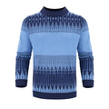 Men's grey knitted pullover sweater with ribbed cuffs and hem on hanger