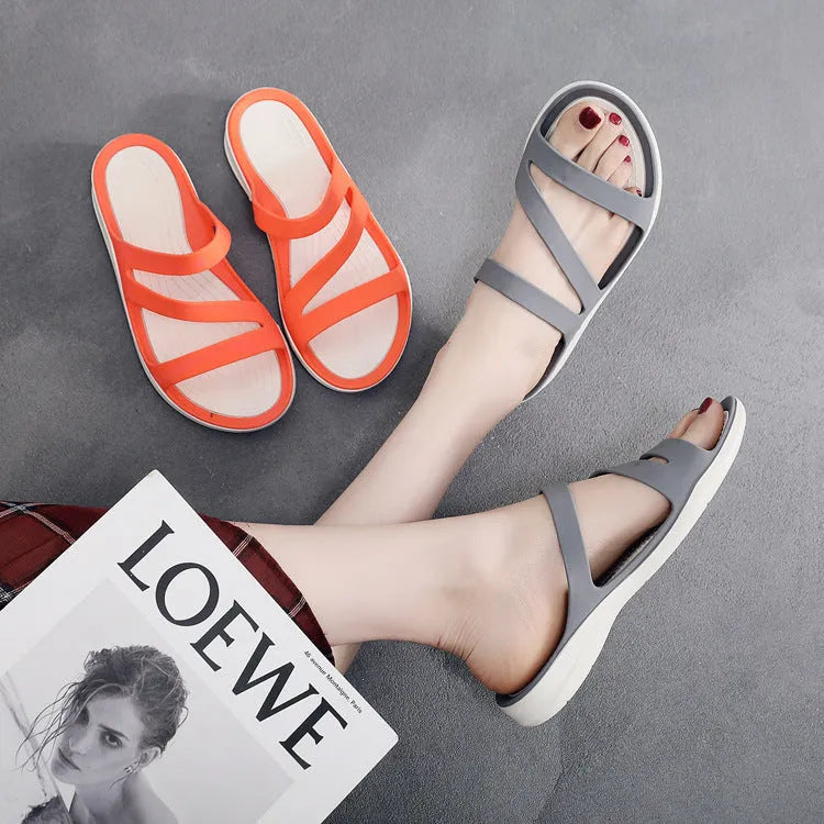 Breathable women's casual sandals in red, purple, blue, black, grey or pink, sizes 36-41.