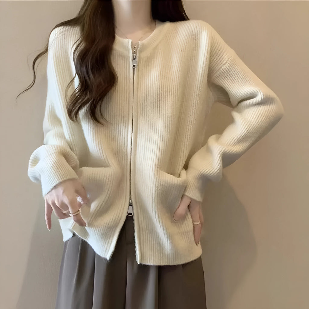 Soft viscose long sleeve cardigan coat in beige, grey, black, or khaki.