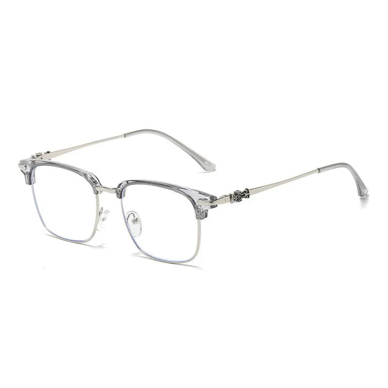 Retro plate full rim myopia glasses with anti-blue light AC lens in metal frame leopard ring colour 9352-C7