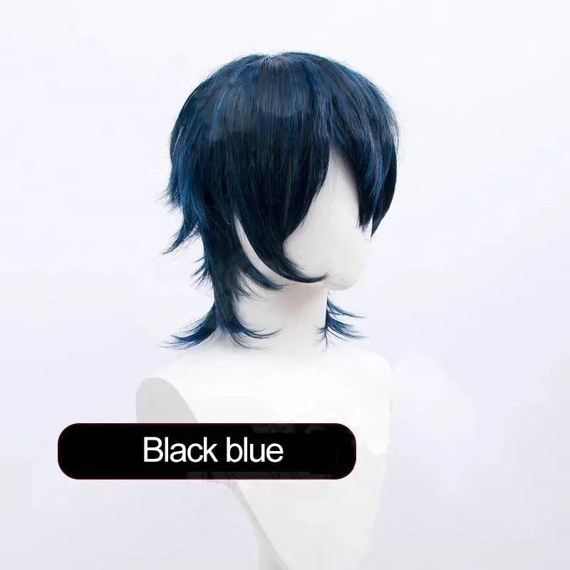 Men's short hair anime cosplay wig with lengthened anti-curling tail in high-temperature fibre