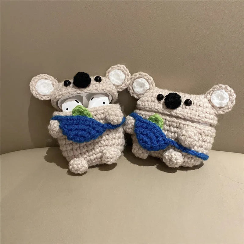 Handmade knitted backpack AirPods case with koala bear ears for multiple generations
