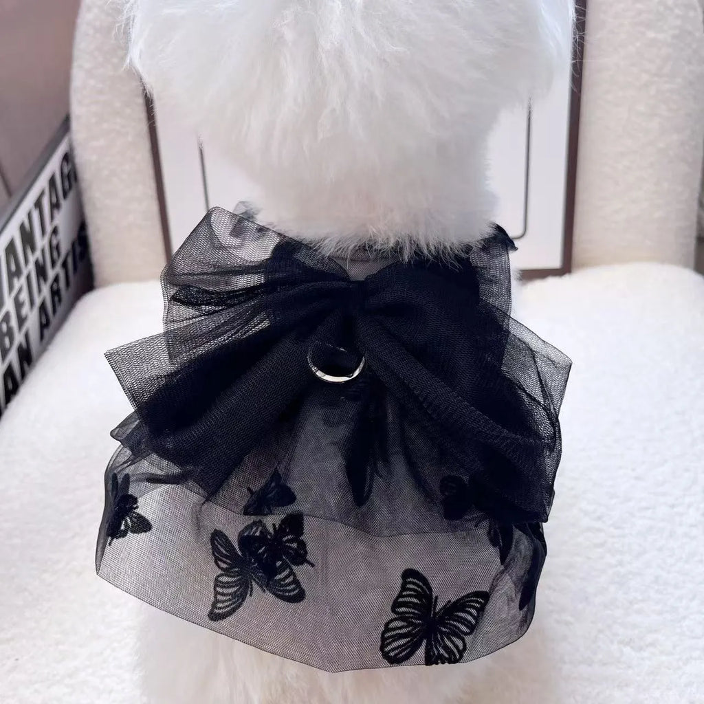 Black tulle princess skirt for small dog or cat costume wear on mannequin