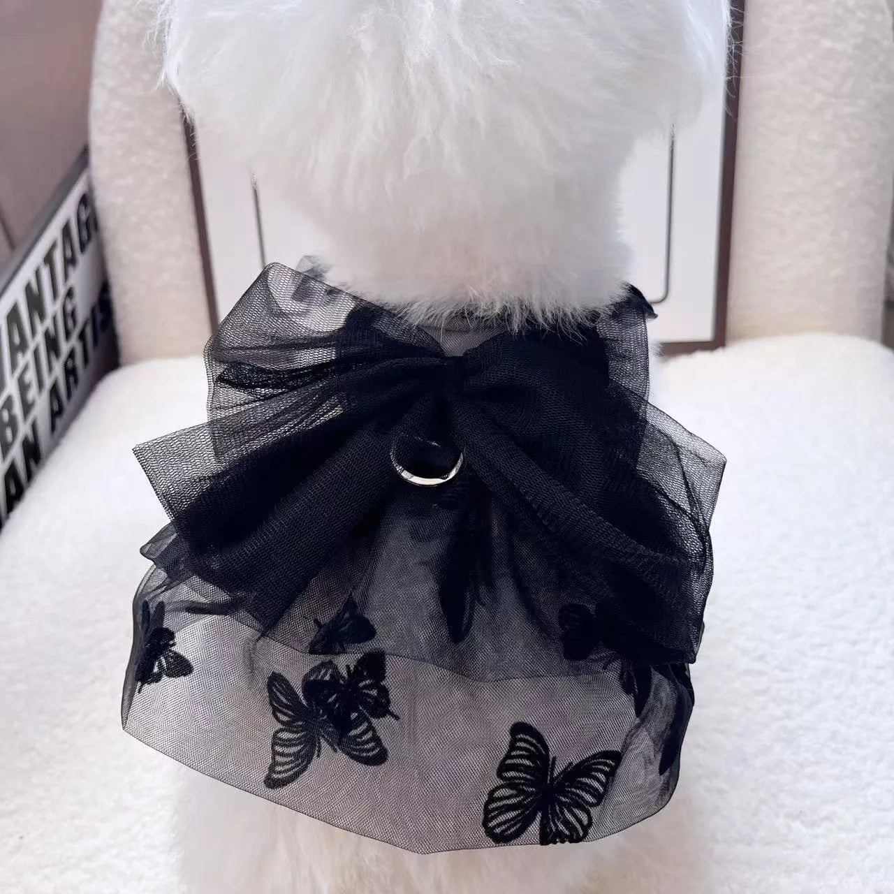 Black tulle princess skirt for small dog or cat costume wear on mannequin