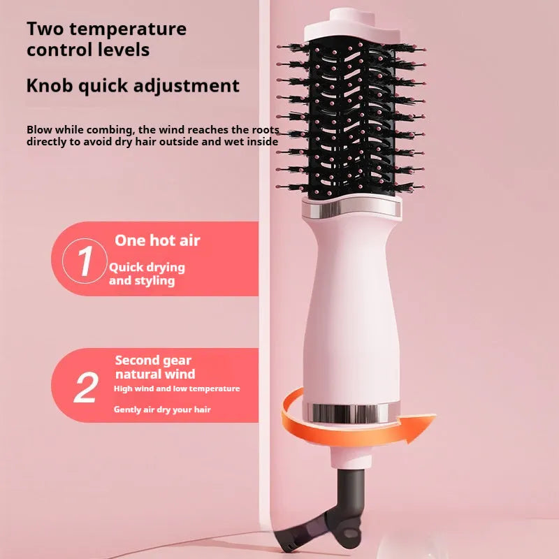 Pink multifunctional hair dryer with integrated styling comb and constant temperature hair care system