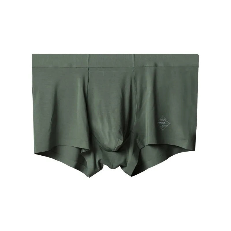 Men's seamless one-piece modal underwear in green on a mid-waist mannequin.