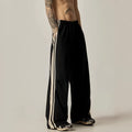 Black men's wide leg climbing trousers with high waist and straight long design