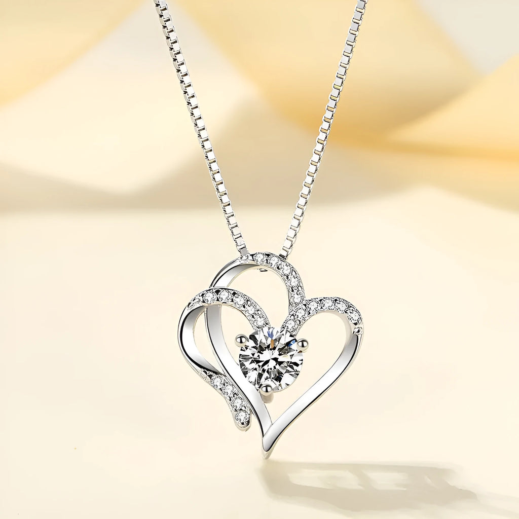 Women's 925 silver heart necklace with diamond treatment in choice of colour finishes