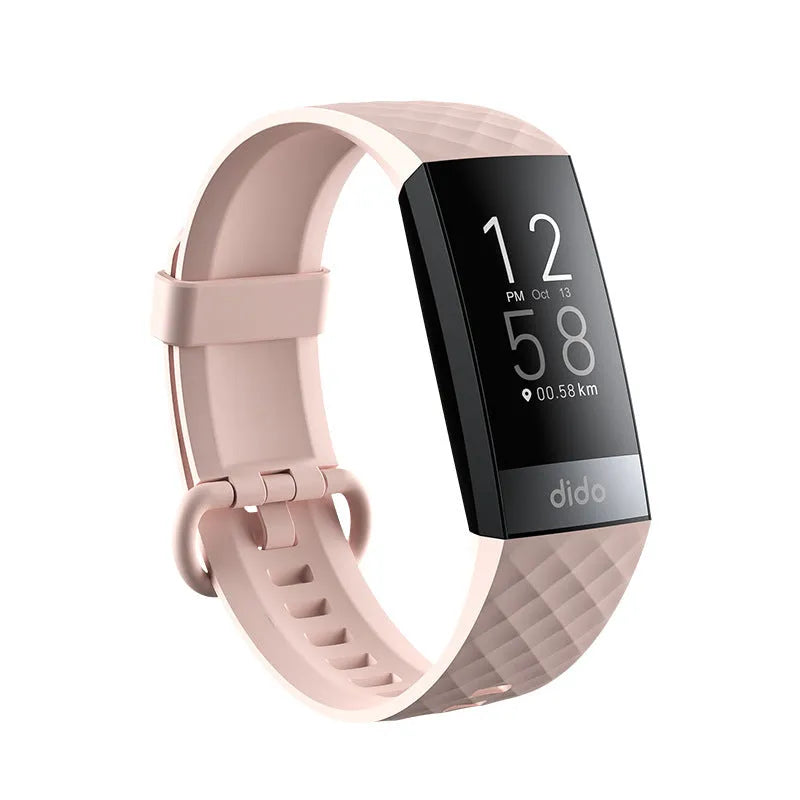 Black smart health bracelet with blood pressure and ECG monitoring on wrist showing 1.1-inch display screen
