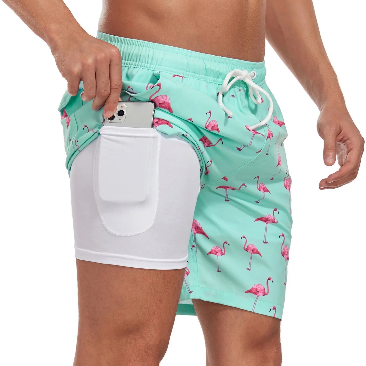 Men's summer shorts in striped pattern, elastic waistband, polyester fabric, available in sizes S to 5XL
