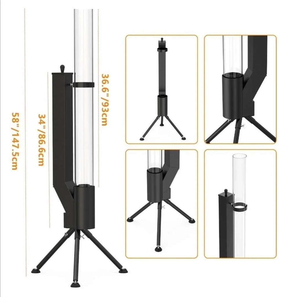Vertical iron wood burning rocket furnace stove for courtyard heating and decoration.