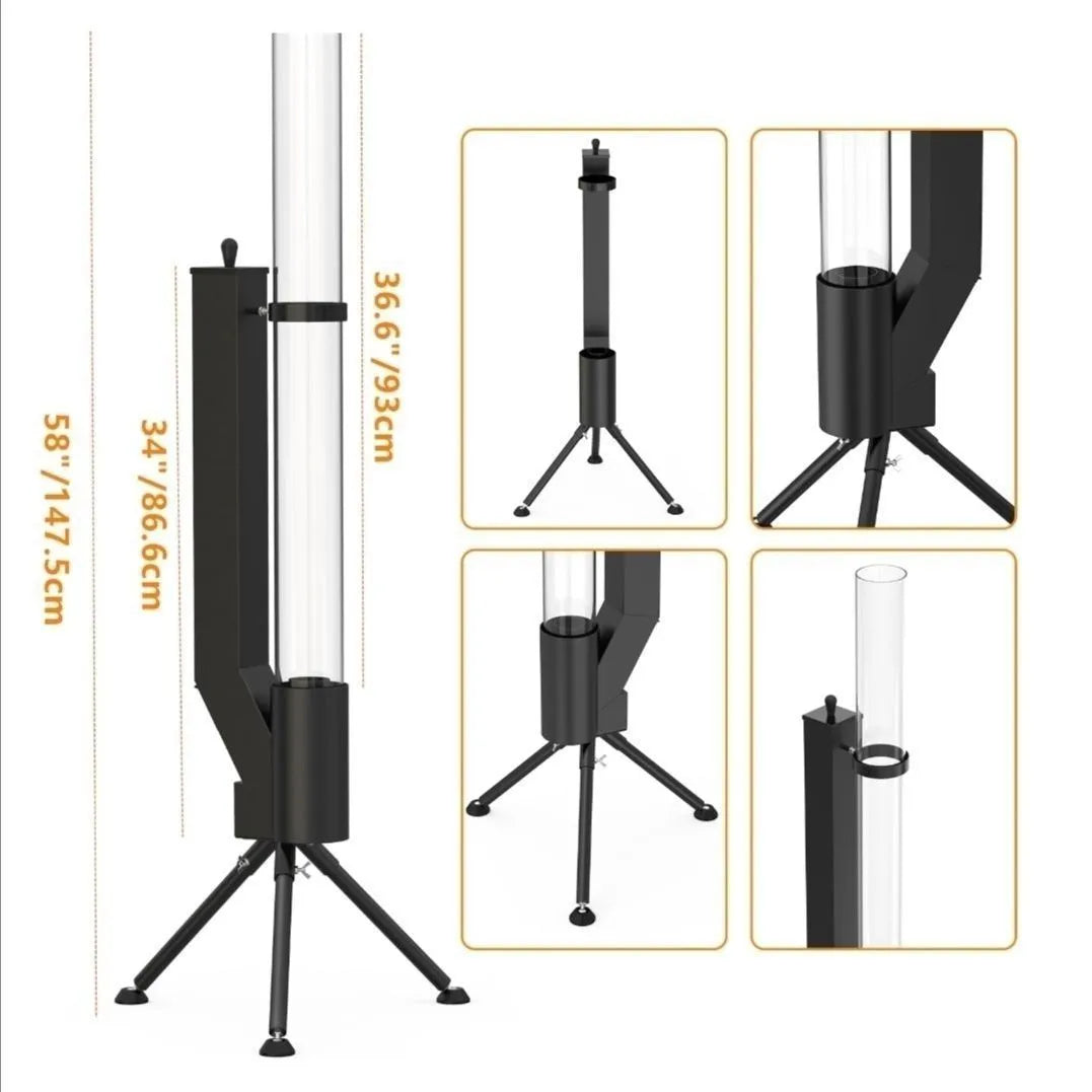 Vertical iron wood burning rocket furnace stove for courtyard heating and decoration.