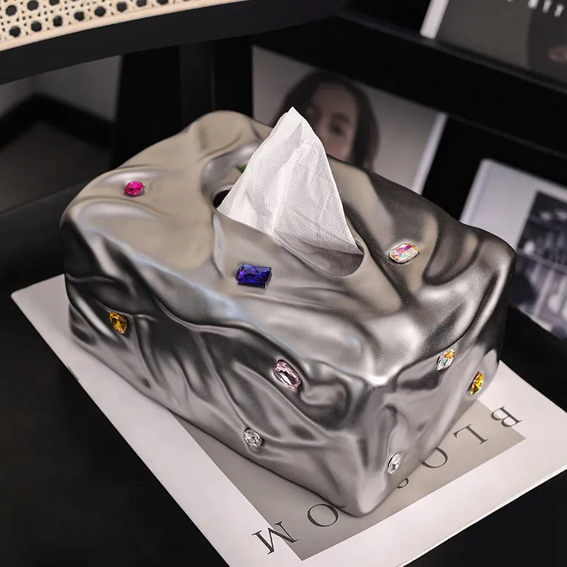 Ceramic tissue box in light luxury style with matte finish