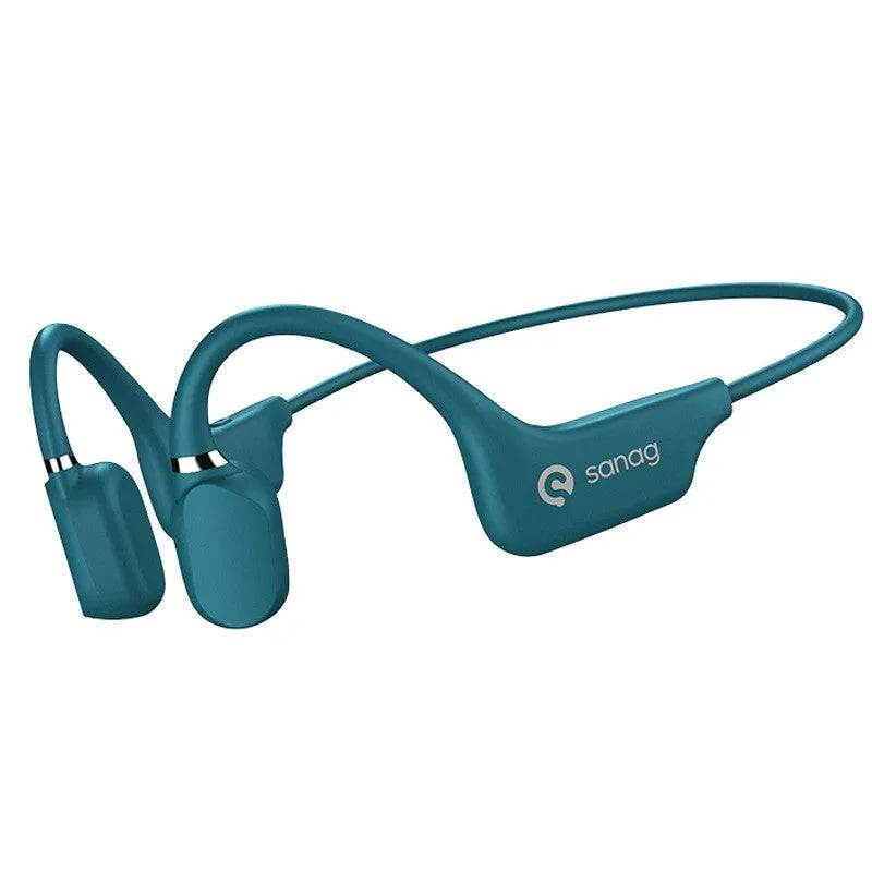 Wireless bone conduction Bluetooth sports headset in hanging neck design on a person running.