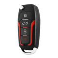 One-way car alarm system with remote controls showing red and frosted black colour scheme