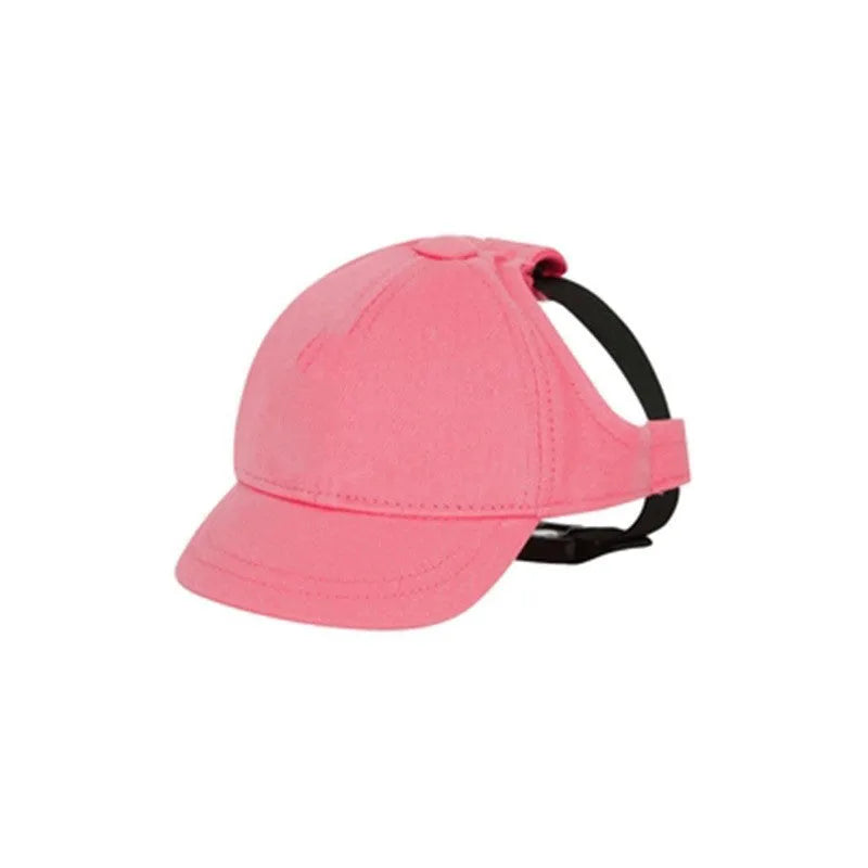 Cotton sun-proof exposed ears pet baseball cap in apricot with adjustable strap, suitable for dogs and cats.
