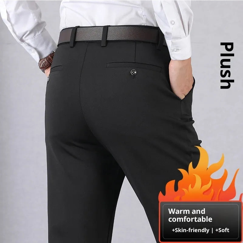 Elastic dad suit trousers for middle-aged elderly men, high waist loose fit, solid colour polyester, black, size 34