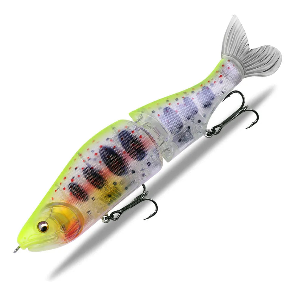 185mm plastic bass fishing swimming bait shown in one of fifteen available colours.