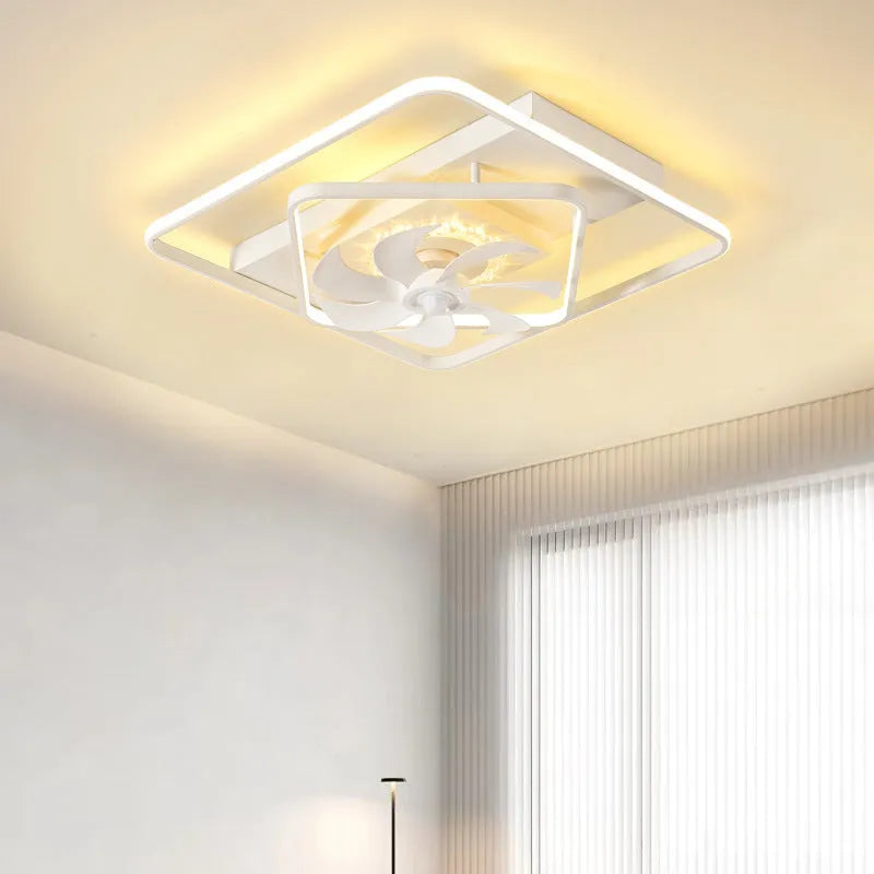 Modern ceiling fan lamp with light, 1100x700mm with plastic blades and acrylic lampshade