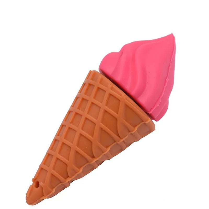 Mini ice cream shaped USB flash drive in pink colour on a white background