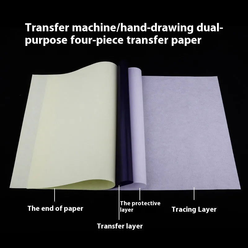 A4 tattoo transfer paper sheets in packaging showing carbon paper construction for stencil creation