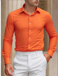 Men's summer anti-wrinkle casual shirt long-sleeved solid colour polyester cardigan loose fit