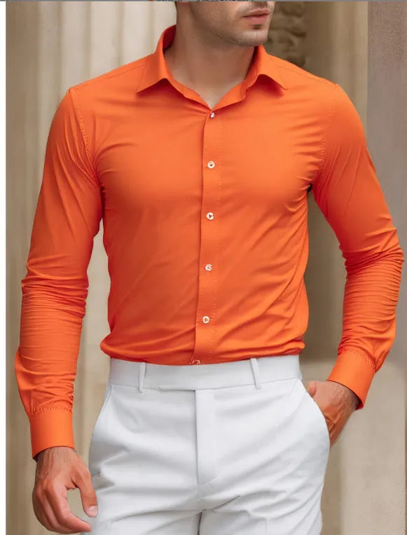 Men's summer anti-wrinkle casual shirt long-sleeved solid colour polyester cardigan loose fit